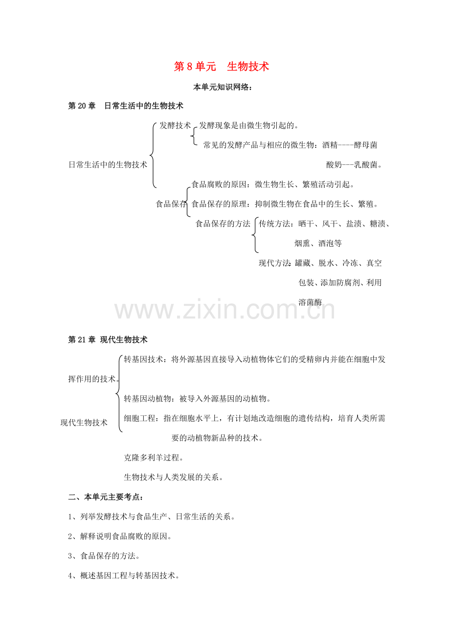 八年级生物下册 第8单元 生物技术教案加同步测试 苏教版.doc_第1页