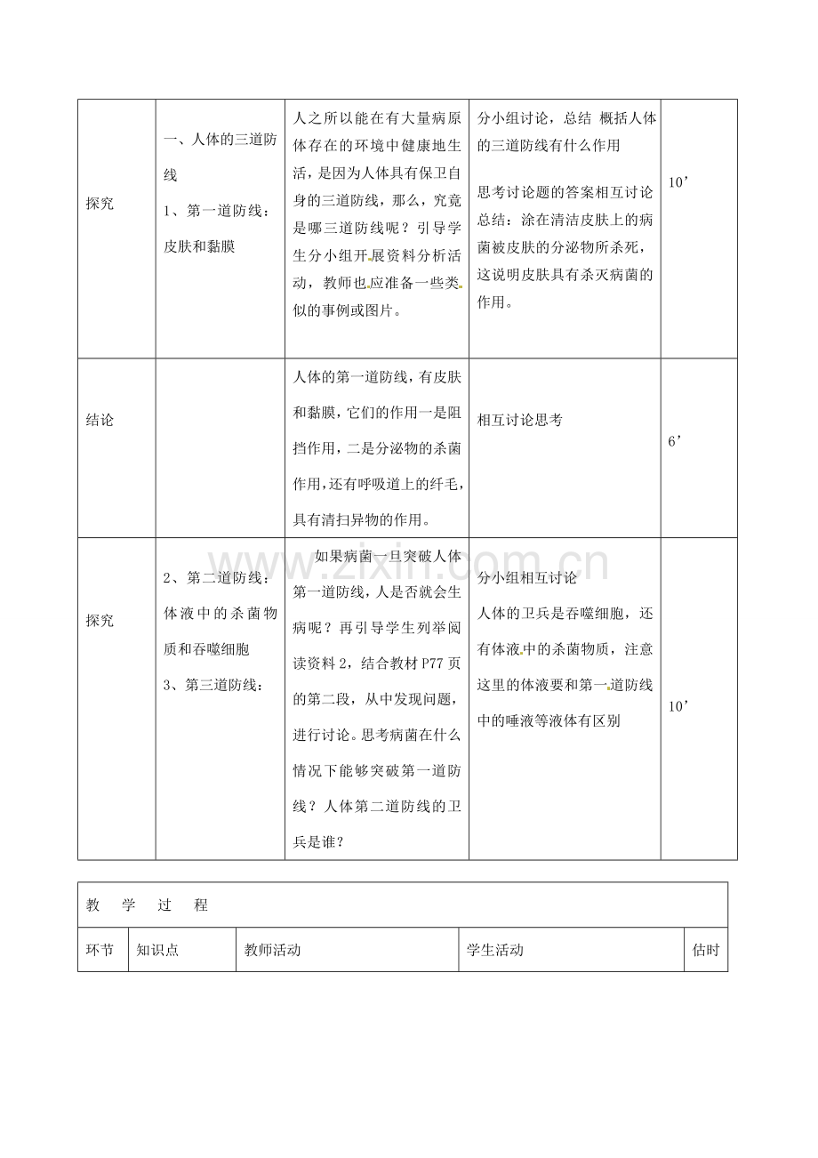 山东省临沭县第三初级中学八年级生物下册《8-1-2免疫与计划免疫》教案 新人教版.doc_第3页