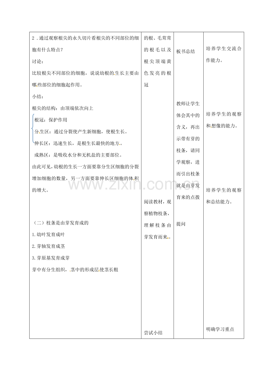 七年级生物上册 3.2.2 植株的生长教案1 （新版）新人教版-（新版）新人教版初中七年级上册生物教案.doc_第2页