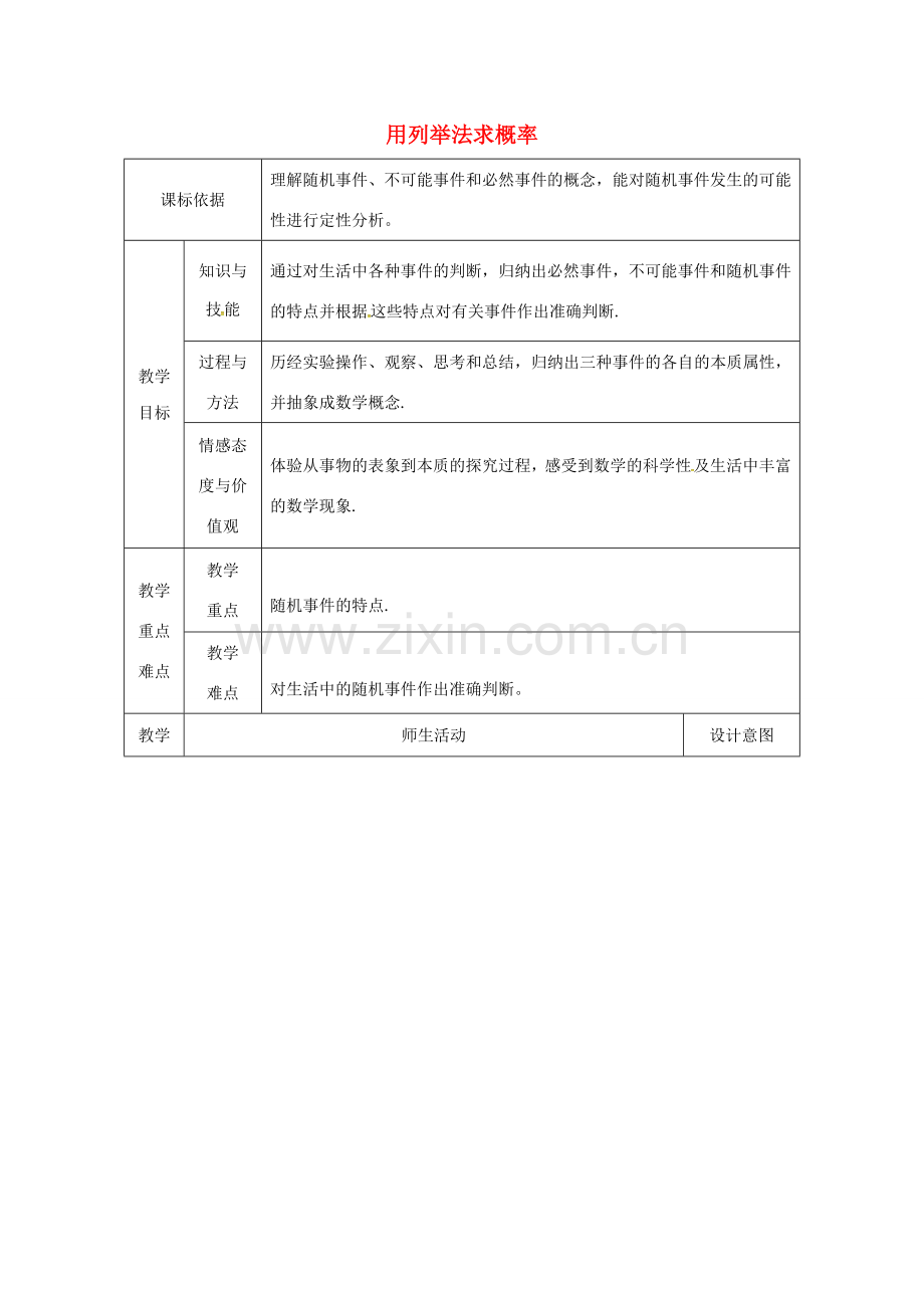 陕西省安康市石泉县池河镇九年级数学上册 25.2 用列举法求概率 25.2.1 用列举法求概率（1）教案 （新版）新人教版-（新版）新人教版初中九年级上册数学教案.doc_第1页