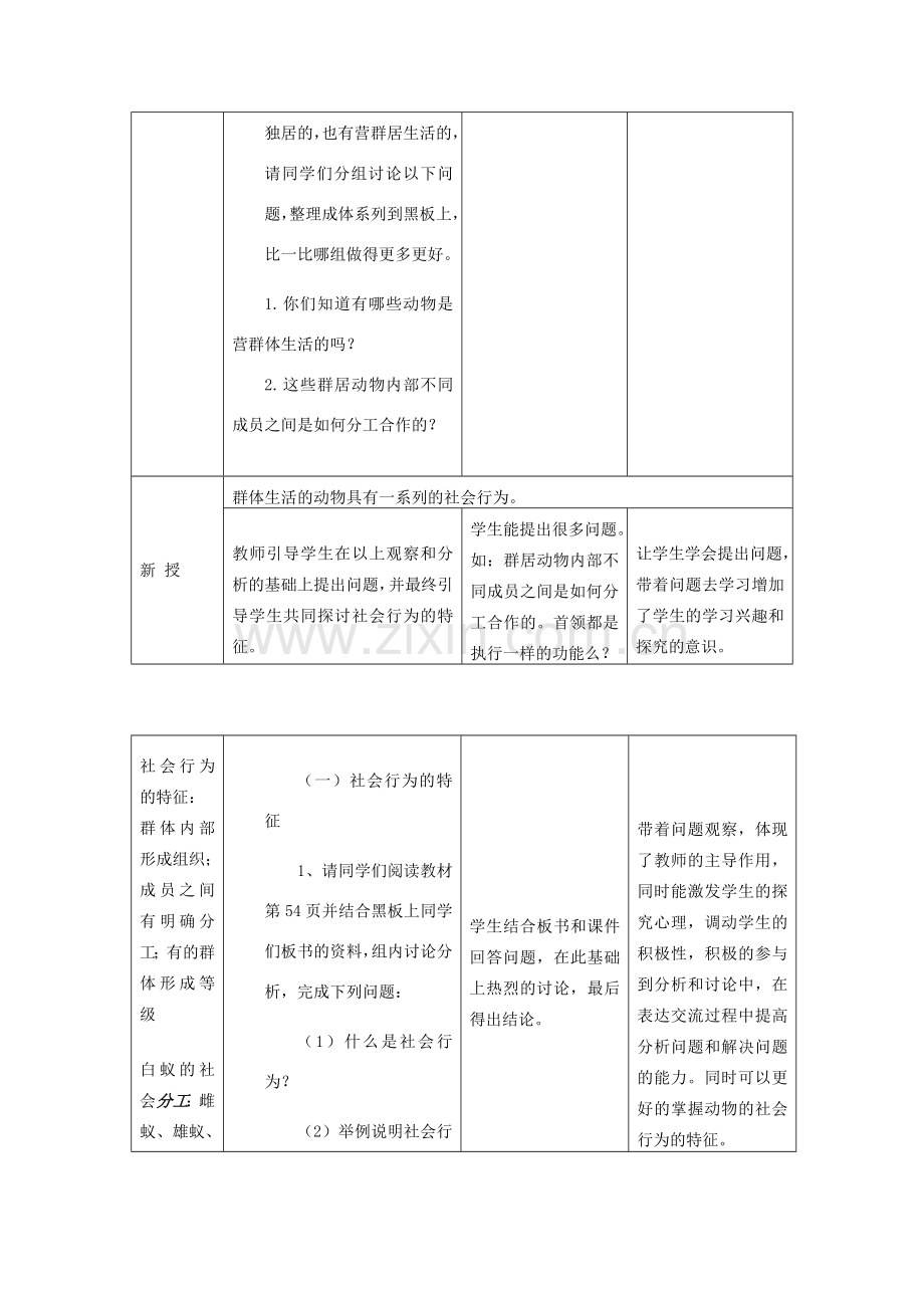 山东省新泰市放城镇初级中学八年级生物上册 社会行为教学设计 新人教版.doc_第2页