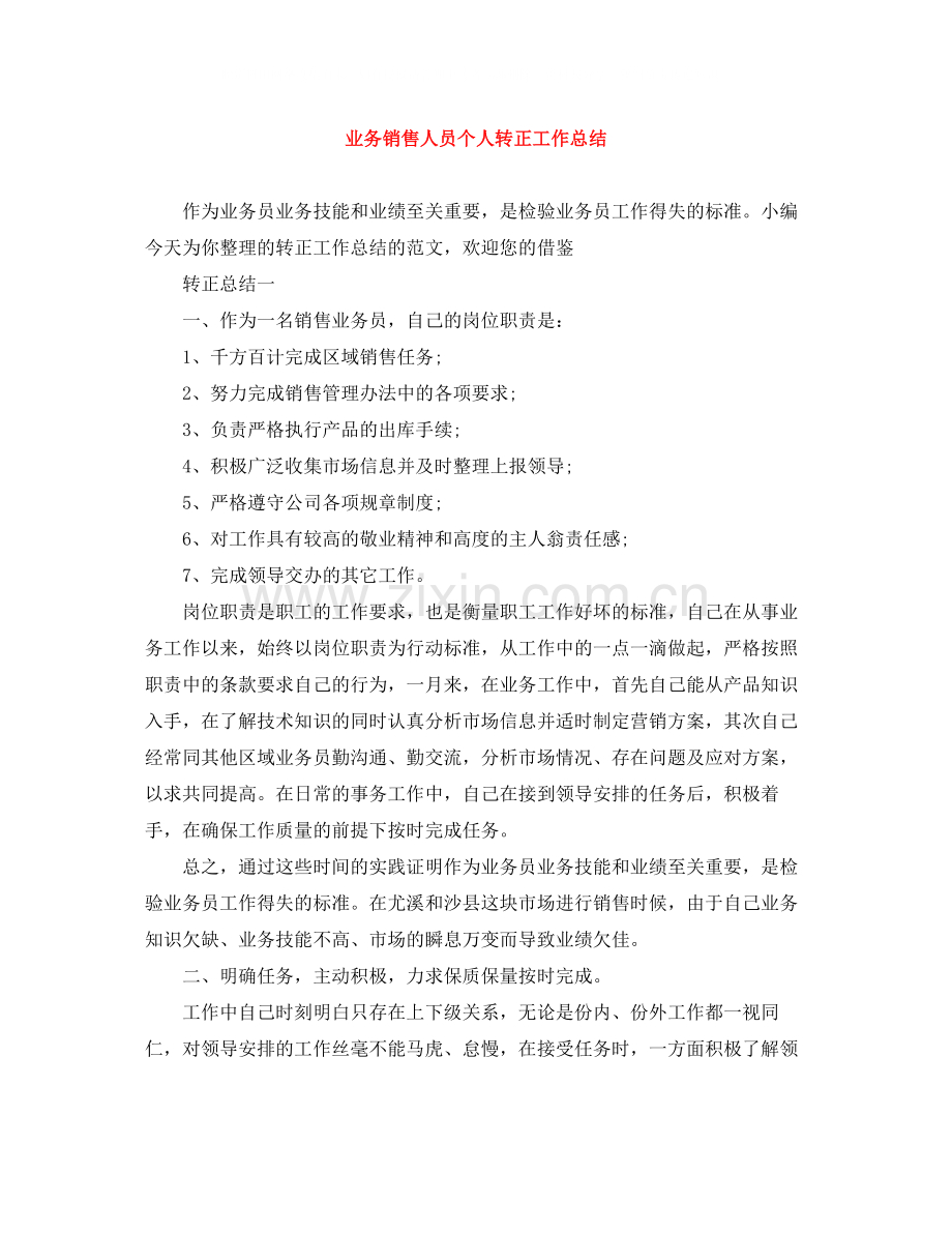 业务销售人员个人转正工作总结.docx_第1页