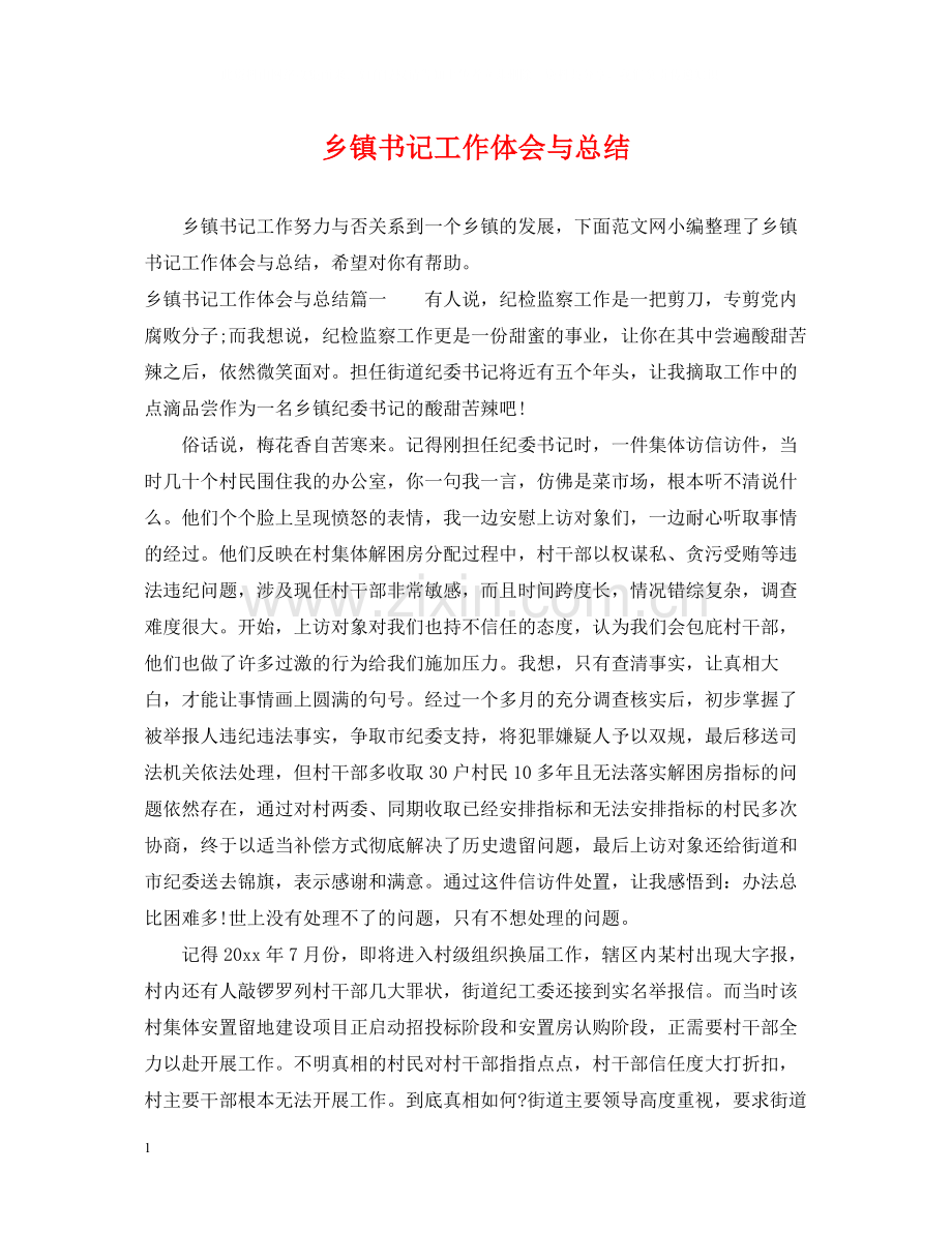 乡镇书记工作体会与总结.docx_第1页