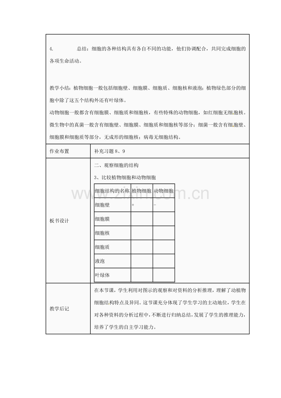 江苏省太仓市第二中学七年级生物下册 8.1 生物体的基本结构（第三课时）教案 苏科版.doc_第3页