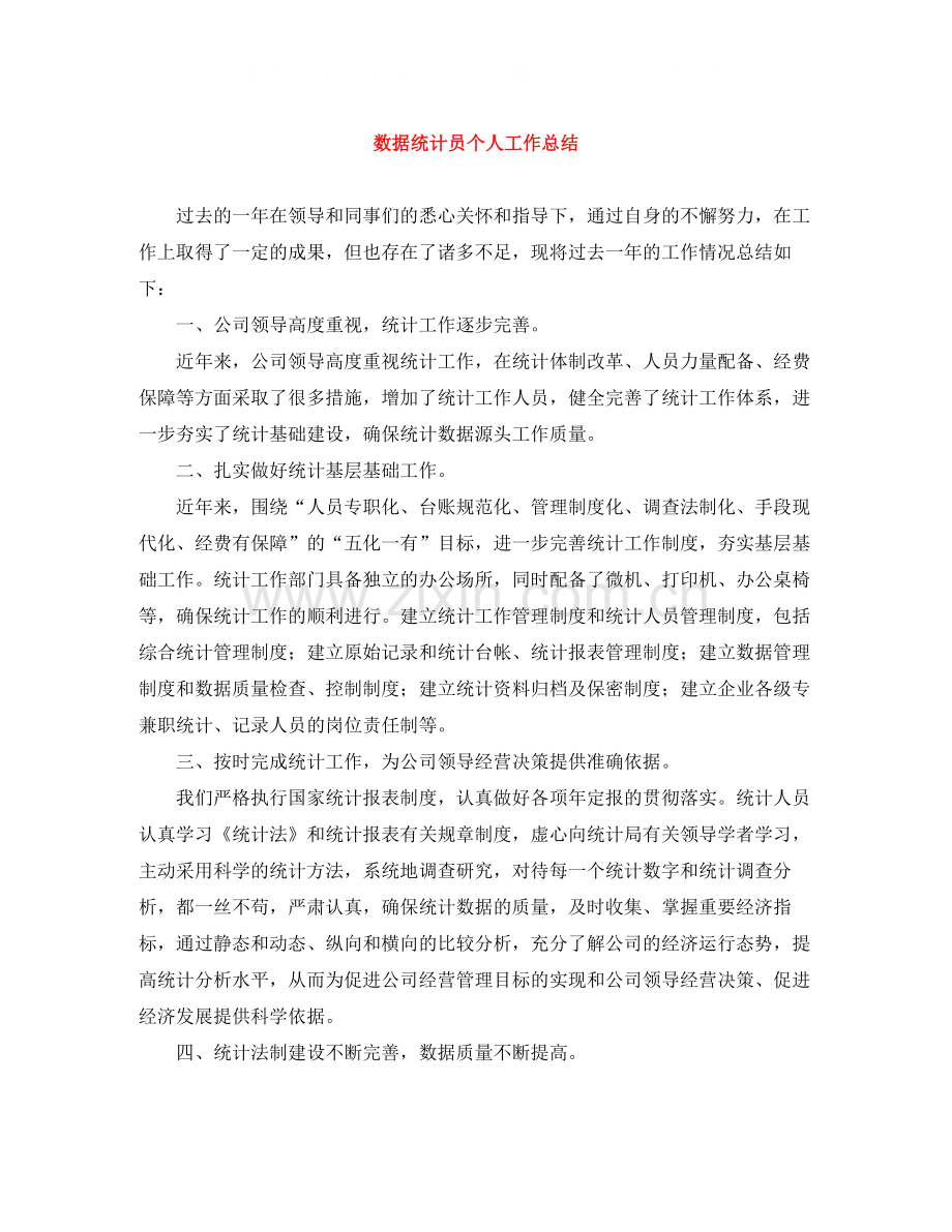 数据统计员个人工作总结.docx_第1页