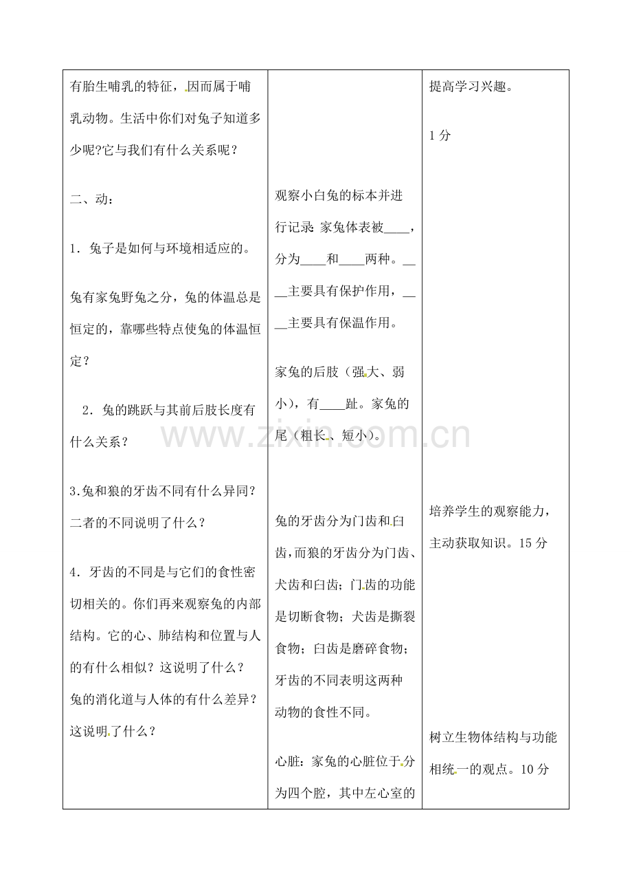 吉林省四平市第十七中学八年级生物上册 第七节 哺乳动物教案 （新版）新人教版.doc_第2页