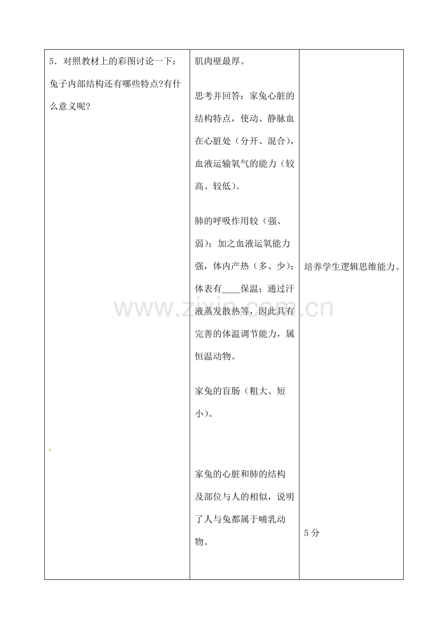 吉林省四平市第十七中学八年级生物上册 第七节 哺乳动物教案 （新版）新人教版.doc_第3页