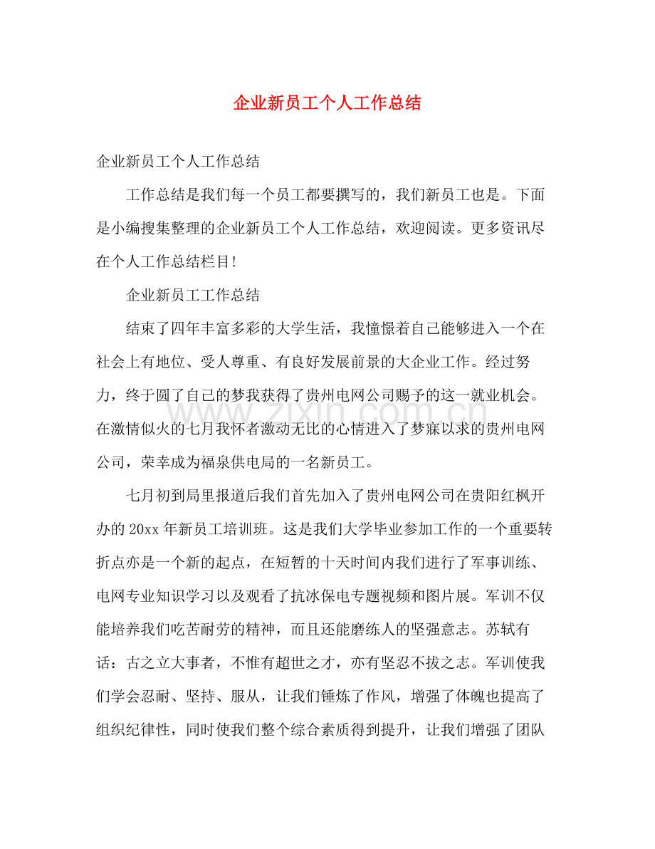 企业新员工个人工作总结 .docx_第1页