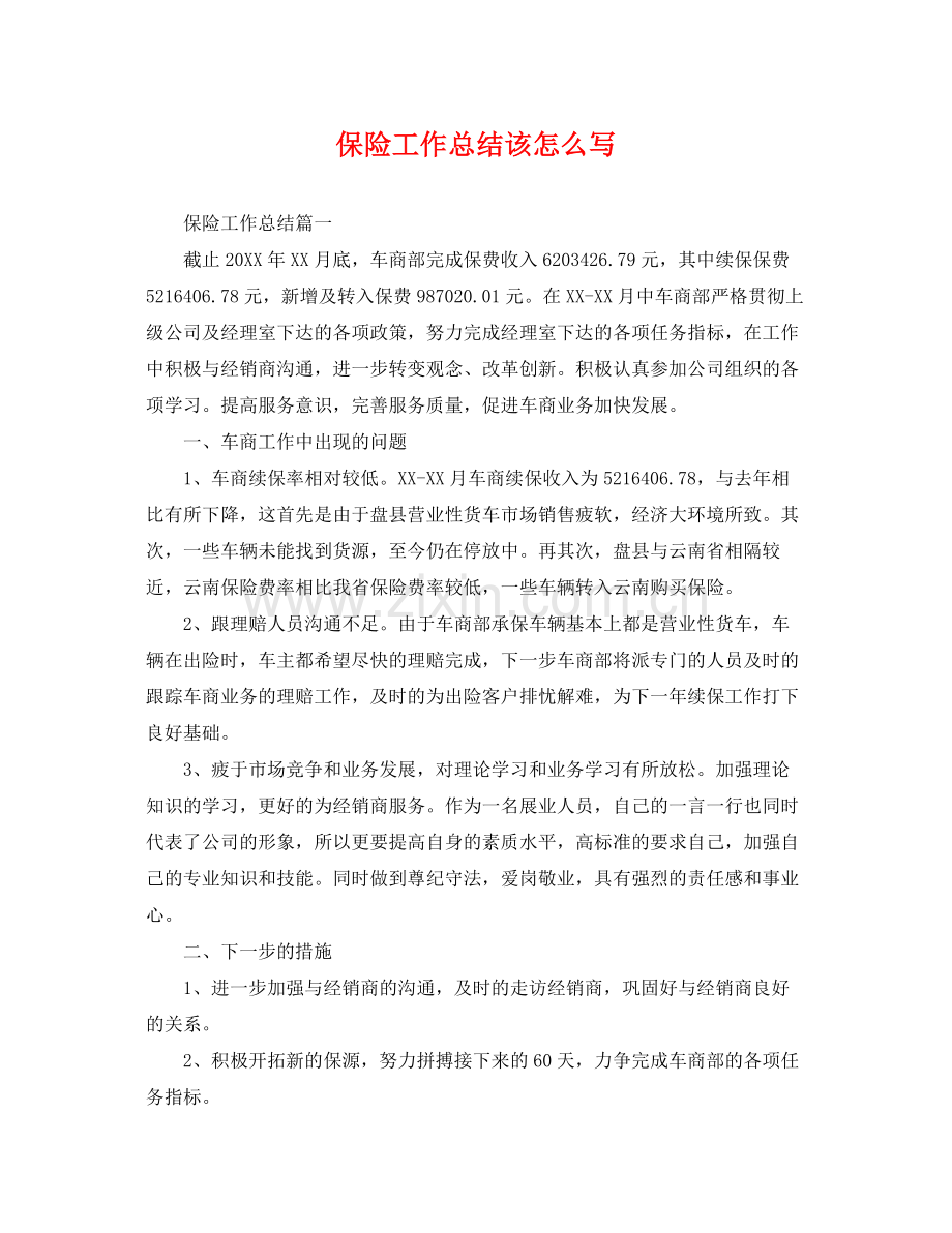 保险工作总结该怎么写 .docx_第1页