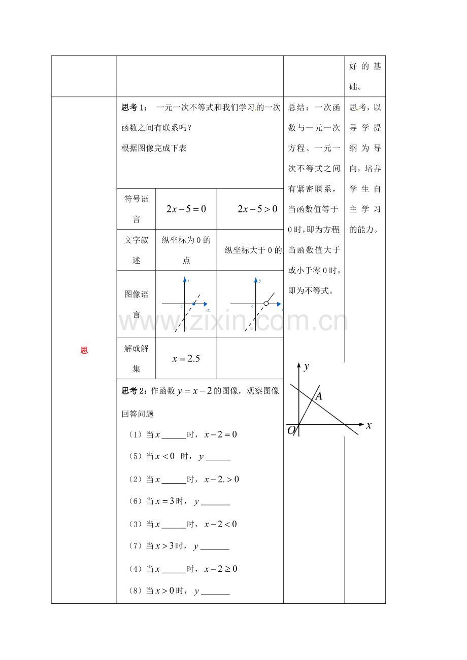 四川省成都市青白江区八年级数学下册 2.5 一元一次不等式与一次函数教案 （新版）北师大版-（新版）北师大版初中八年级下册数学教案.doc_第2页