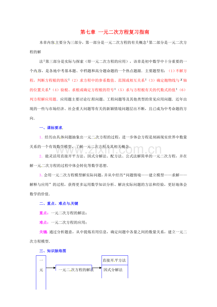 八年级数学下册 第七章《一元二次方程》复习教案 鲁教版.doc_第1页