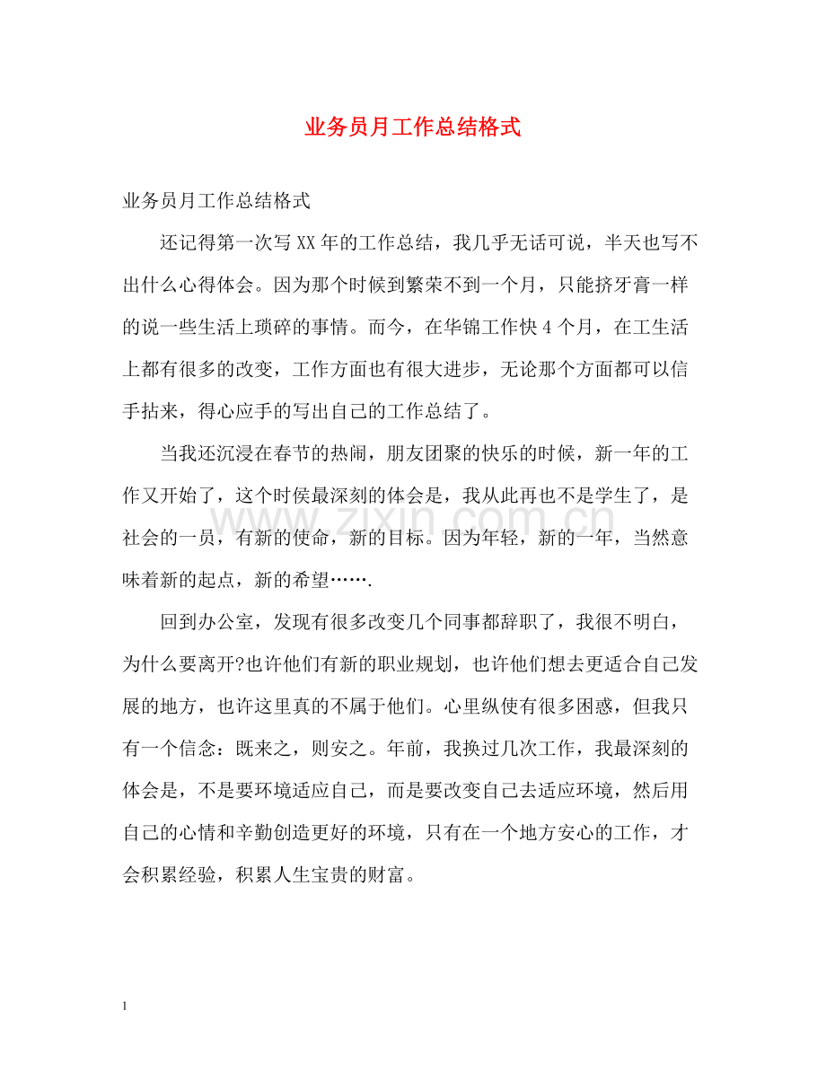 业务员月工作总结格式.docx_第1页