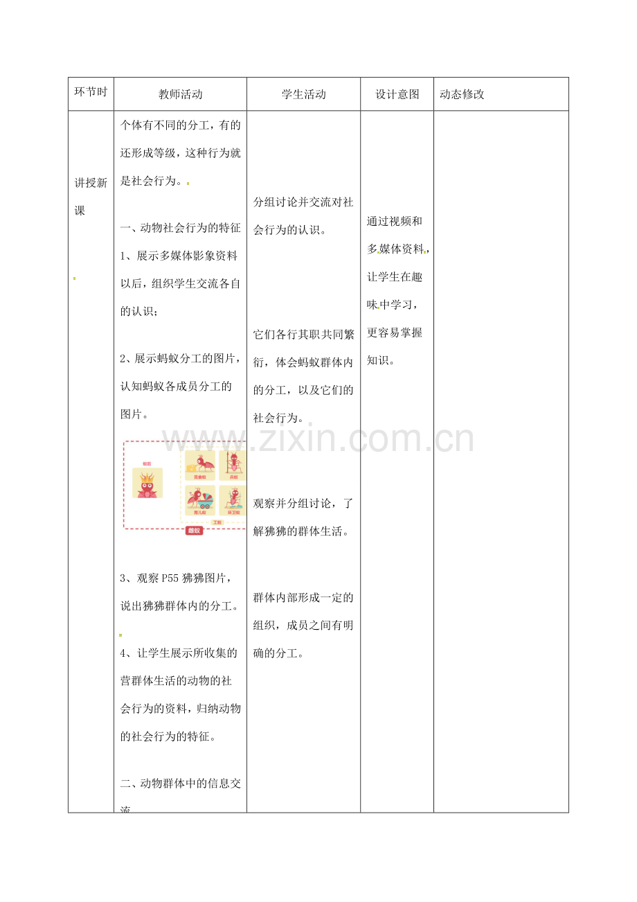 吉林省双辽市八年级生物上册 第五单元 第二章 第三节 社会行为教案 （新版）新人教版-（新版）新人教版初中八年级上册生物教案.doc_第2页