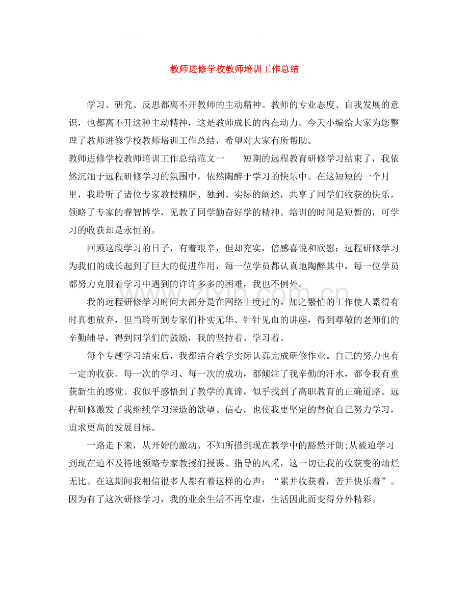 教师进修学校教师培训工作总结.docx_第1页