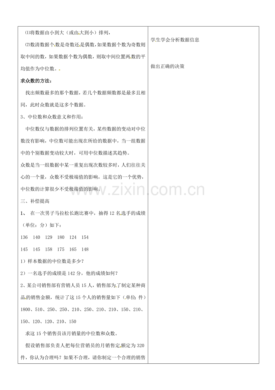 山东省郯城三中八年级数学上册 中位数、众数教案1 新人教版.doc_第2页