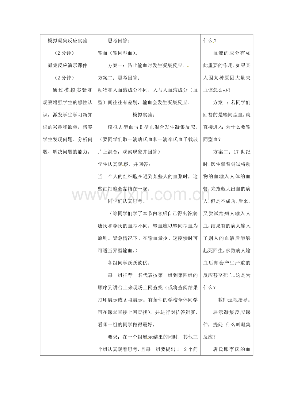 安徽省合肥市长丰县七年级生物下册 4.4.4《输血与血型》教案2 （新版）新人教版-（新版）新人教版初中七年级下册生物教案.doc_第2页