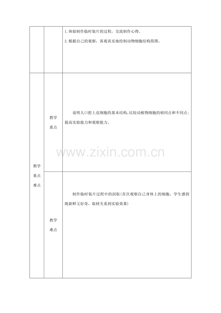 七年级生物上册 第二单元 第一章 第三节《动物细胞》教案 （新版）新人教版-（新版）新人教版初中七年级上册生物教案.doc_第2页