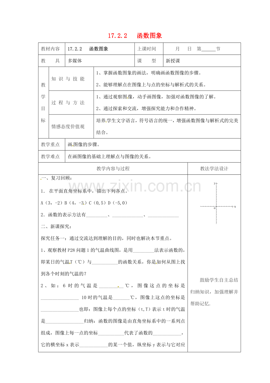 吉林省长春市双阳区八年级数学下册 17 函数及其图象 17.2 函数的图像 17.2.2 函数的图象教案 （新版）华东师大版-（新版）华东师大版初中八年级下册数学教案.doc_第1页