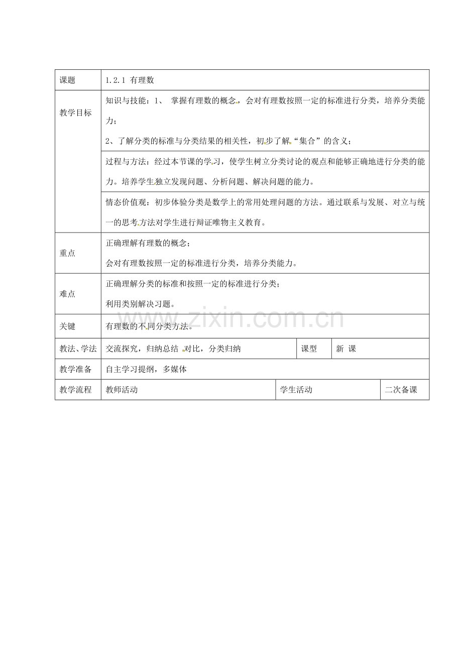 七年级数学上册 1.2.1 有理数教案 新人教版-新人教版初中七年级上册数学教案.doc_第1页