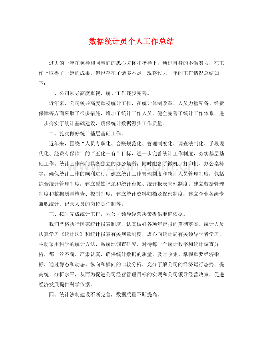 数据统计员个人工作总结 .docx_第1页