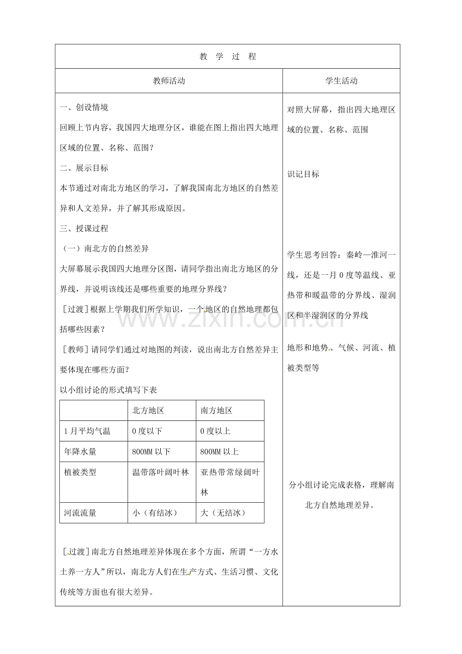 山东省烟台20中八年级地理 《北方与南方地区》教案.doc_第2页