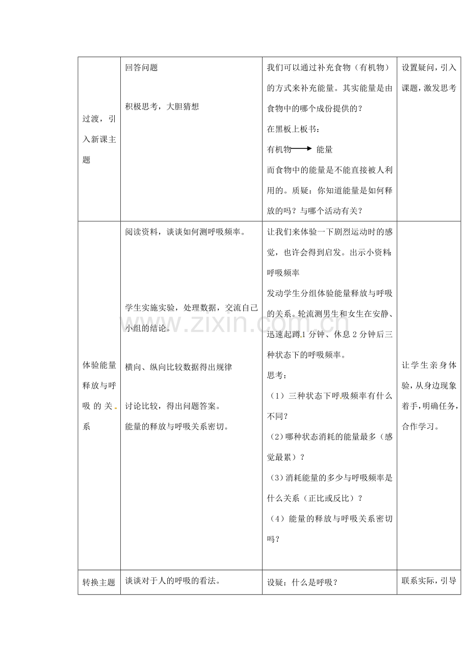 生物：第6章 第1节 能量的释放和利用 教案（苏科版七年级上）.doc_第3页