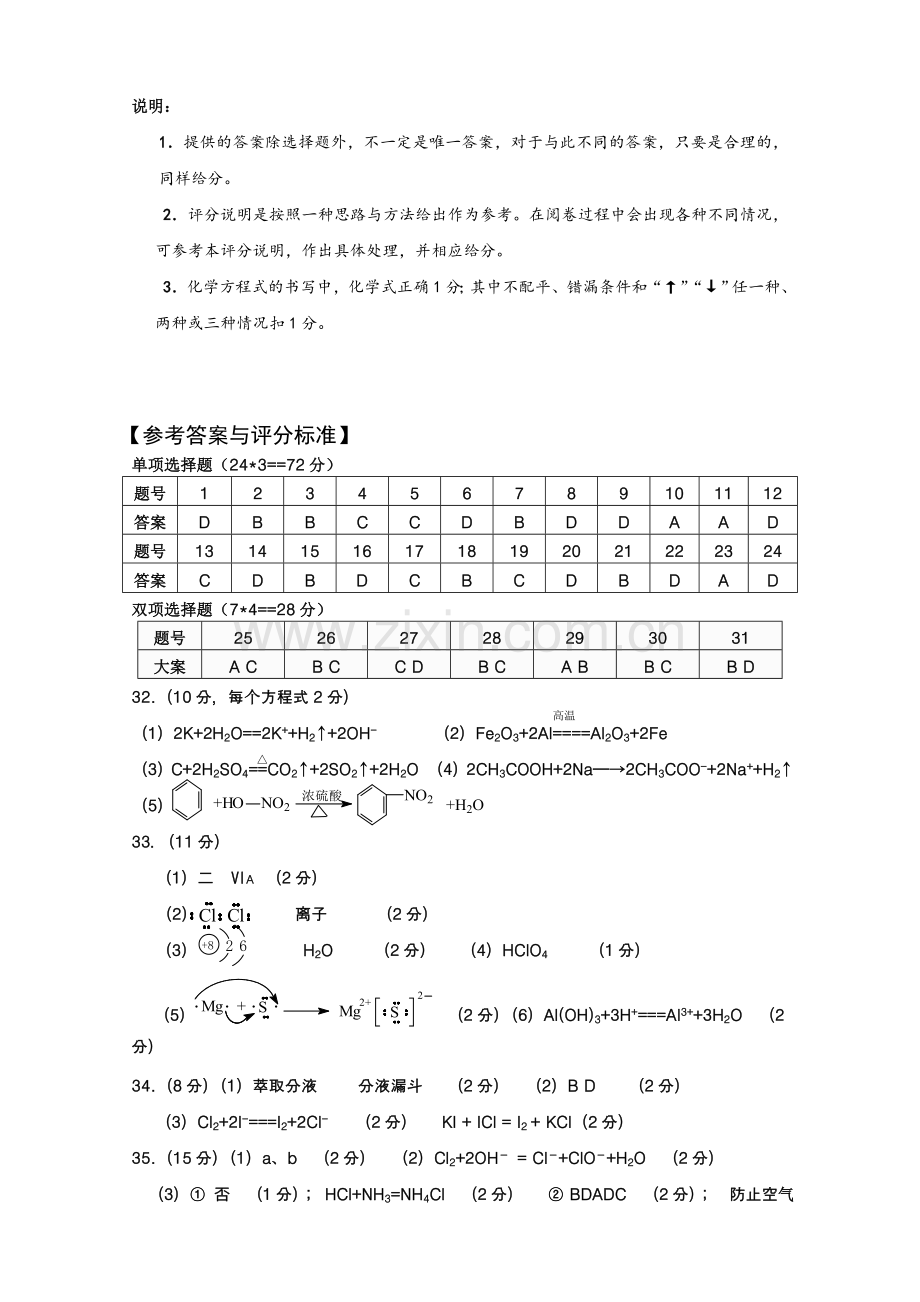 汕头市2009～2010学年度普通高中新课程统一检测高一级化学参考答案及评分标准.doc_第1页