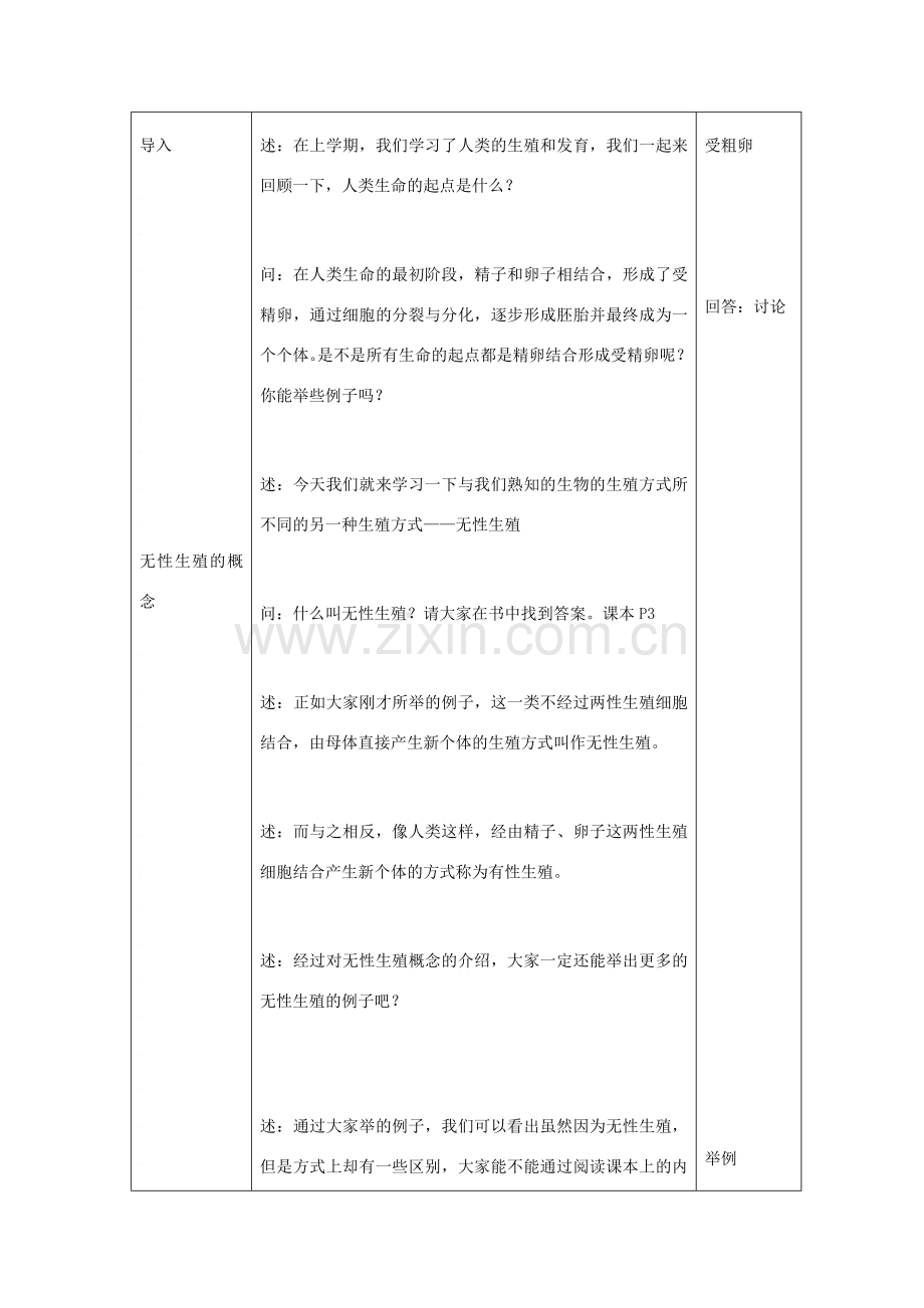 八年级生物上册 第5单元 生物的生殖、发育与遗传 第一节 生物的无性生殖名师教案1 苏教版.doc_第3页