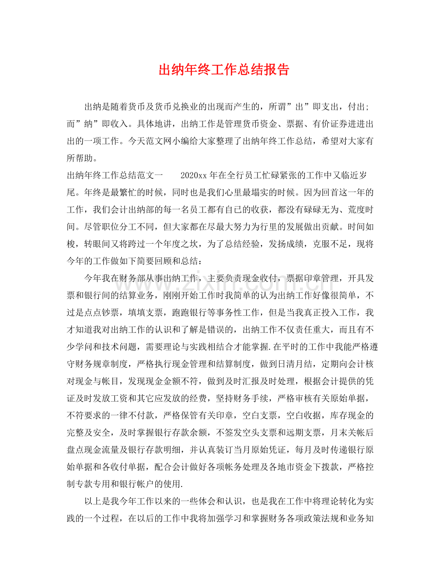 出纳年终工作总结报告 .docx_第1页