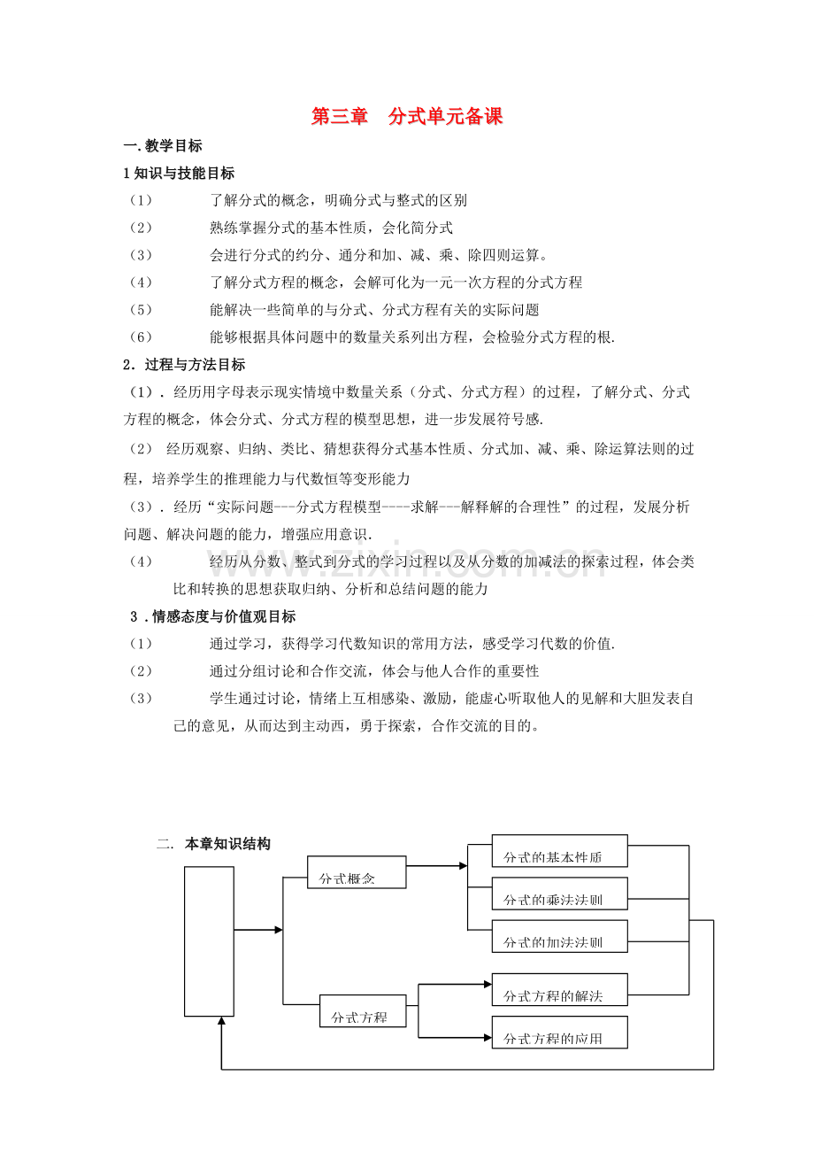 八年级数学上册 第三章分式单元备课 青岛版.doc_第1页