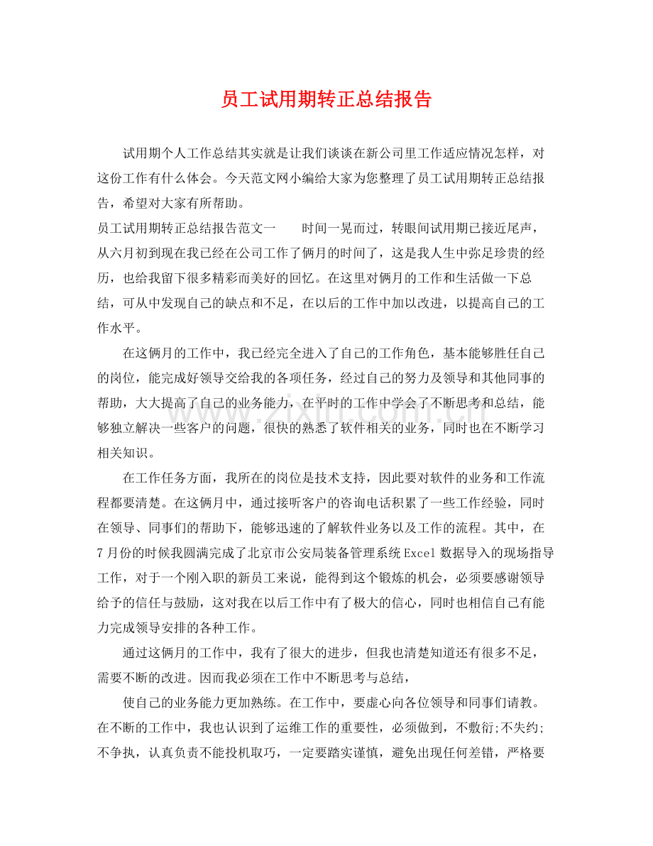 员工试用期转正总结报告 .docx_第1页