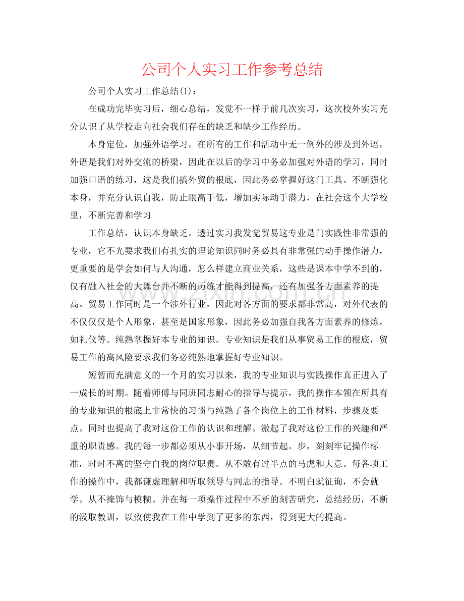 公司个人实习工作参考总结.docx_第1页