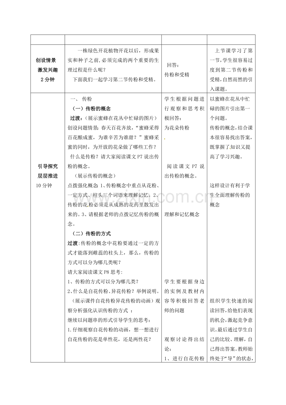 山东省枣庄市峄城区吴林街道中学八年级生物上册 4-1-2 传粉和受精（第一课时）教案 济南版.doc_第2页