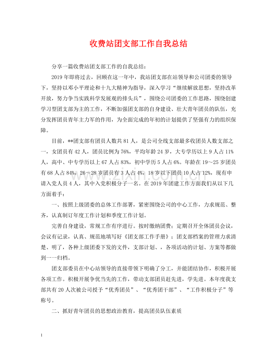 收费站团支部工作自我总结.docx_第1页