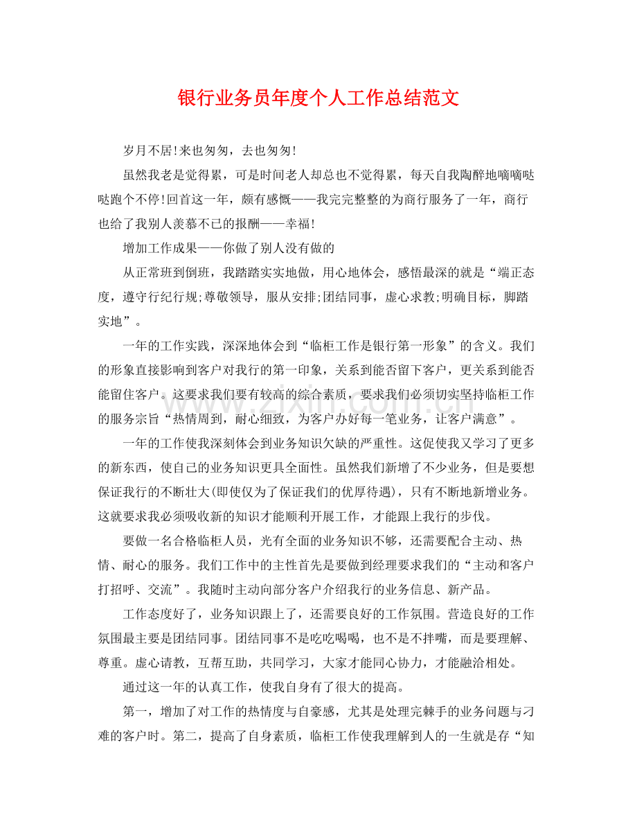 银行业务员年度个人工作总结范文 .docx_第1页