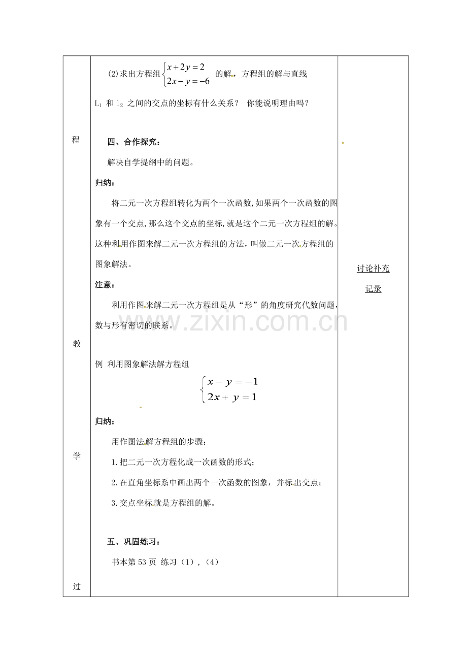 安徽省固镇县八年级数学上册 12.3 一次函数与二元一次方程 二元一次方程组的图像解法（2）教案 （新版）沪科版-（新版）沪科版初中八年级上册数学教案.doc_第2页