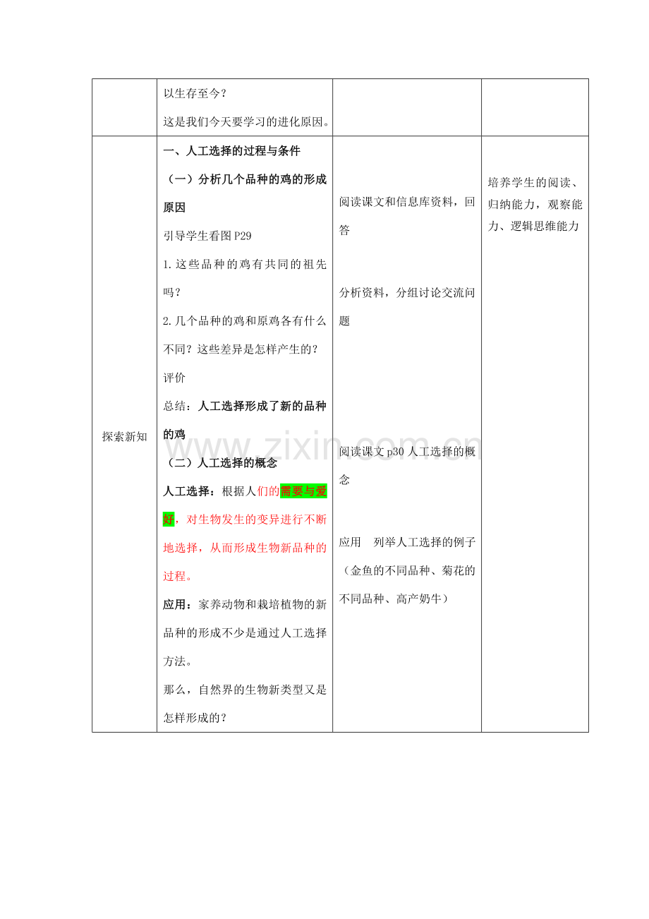 江苏省张家港市八年级生物下册 第7单元 生命的延续与进化 第23章 第3节《生物进化的原因》教案 （新版）苏科版-（新版）苏科版初中八年级下册生物教案.doc_第2页