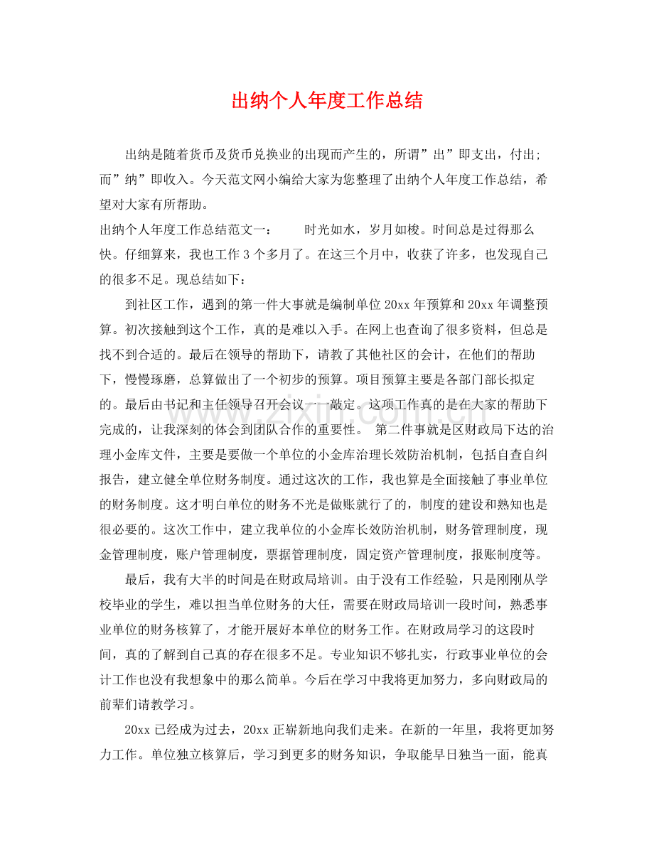 出纳个人年度工作总结 .docx_第1页