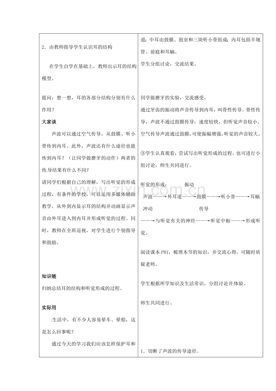 七年级生物下册 第四章《合理用脑 高效学习》4.1.3 听觉的形成教案 （新版）冀教版.doc_第3页