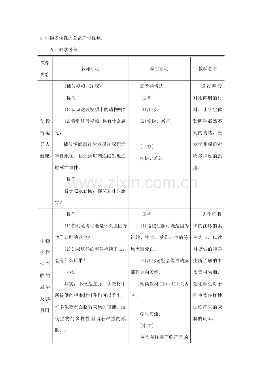 八年级生物上册 第六单元 第三章 保护生物的多样性教案2 （新版）新人教版-（新版）新人教版初中八年级上册生物教案.doc_第2页