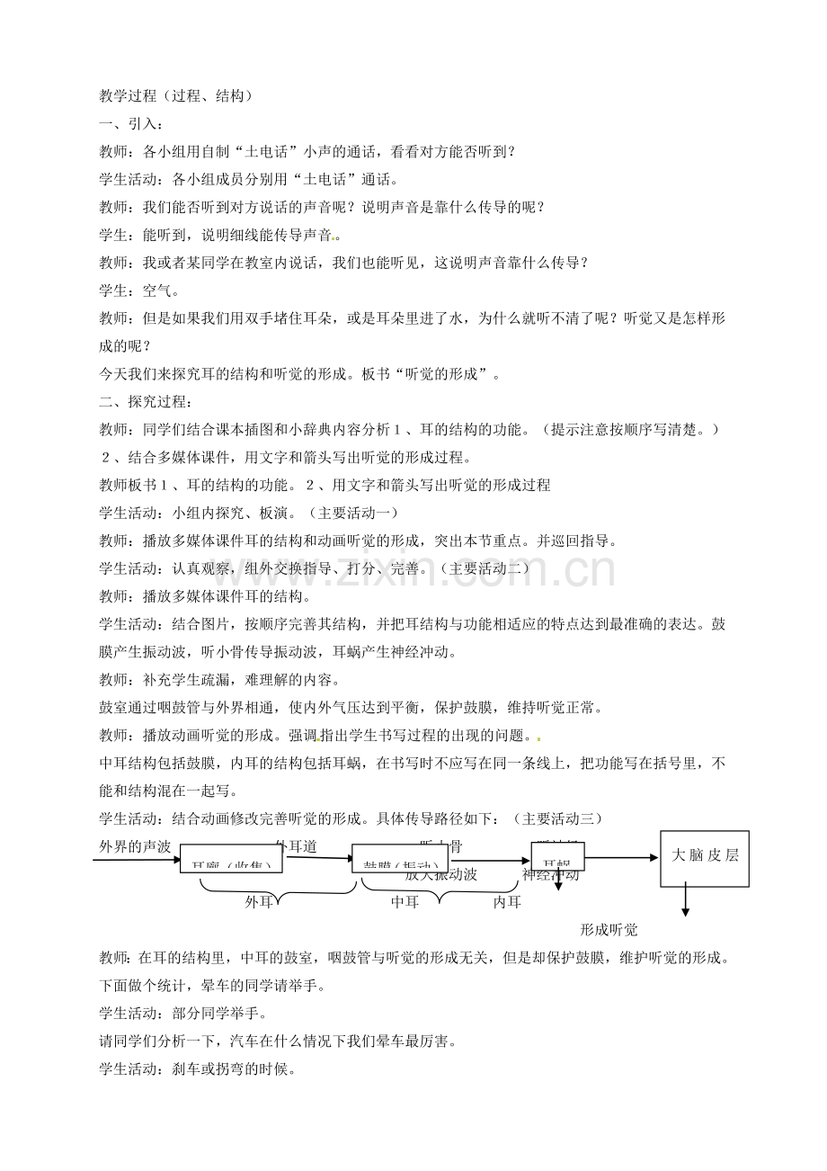 河北省隆化县第二中学七年级生物下册 听觉的形成教案.doc_第2页