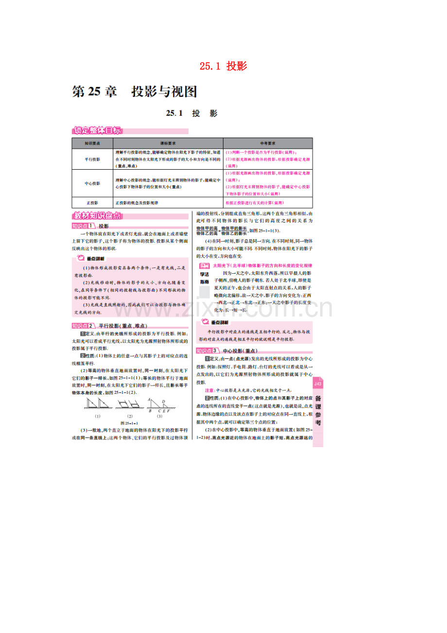 春九年级数学下册 25.1 投影教案 （新版）沪科版-（新版）沪科版初中九年级下册数学教案.doc_第1页