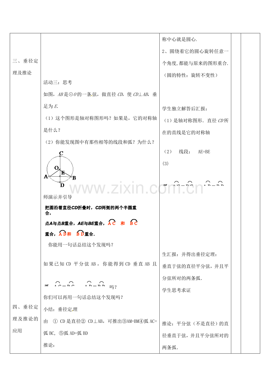 四川省华蓥市明月镇九年级数学上册 24.1.2 垂直于弦的直径教案 （新版）新人教版-（新版）新人教版初中九年级上册数学教案.doc_第3页