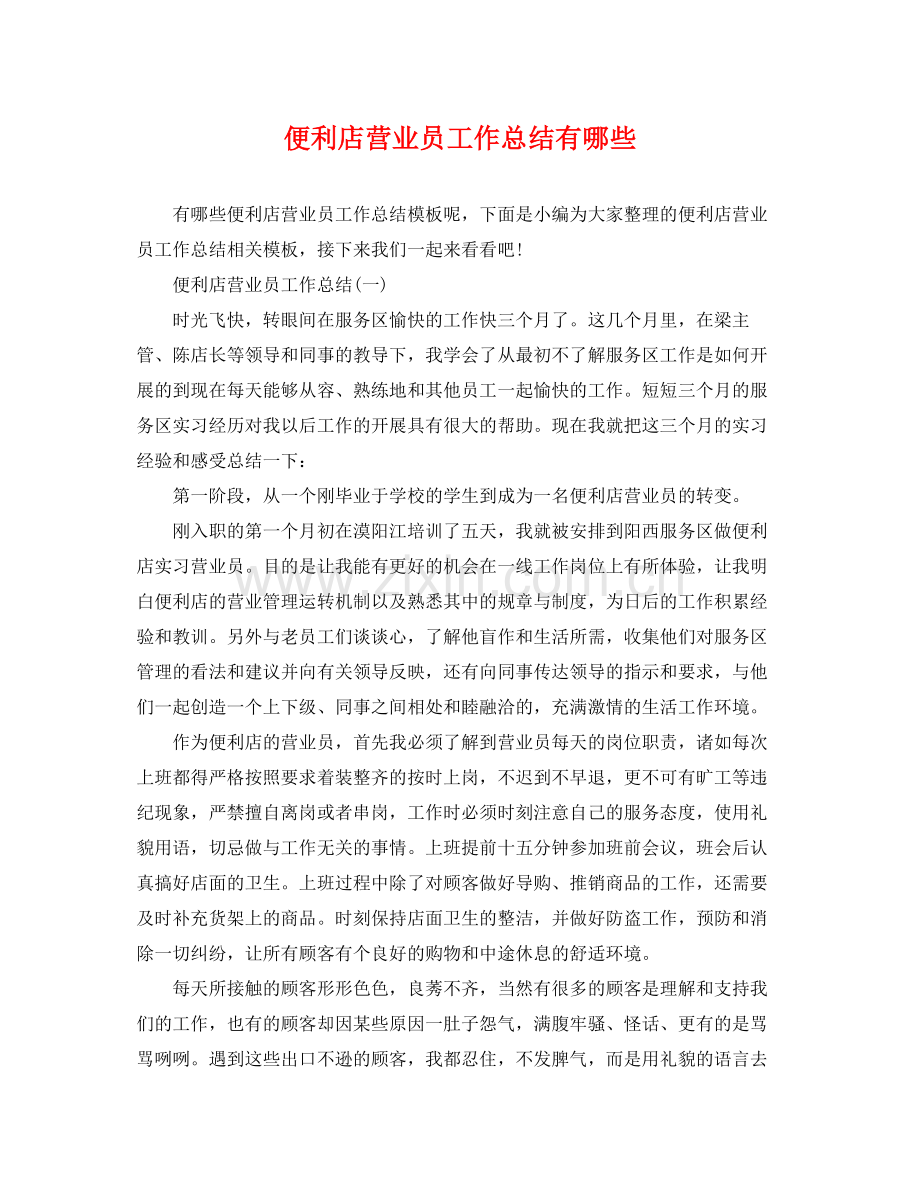 便利店营业员工作总结有哪些 .docx_第1页