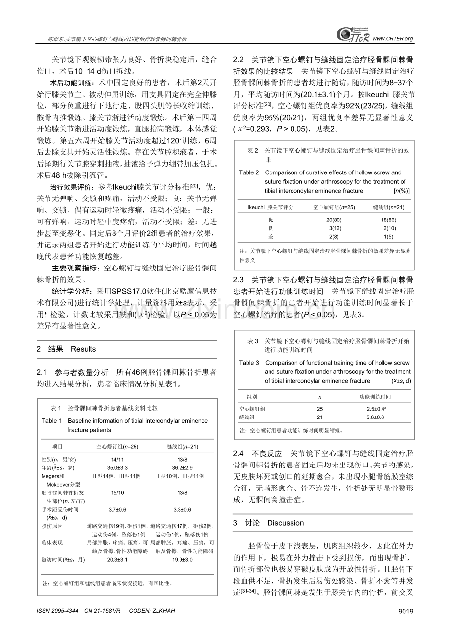 关节镜下空心螺钉与缝线内固定治疗胫骨髁间棘骨折.doc_第3页