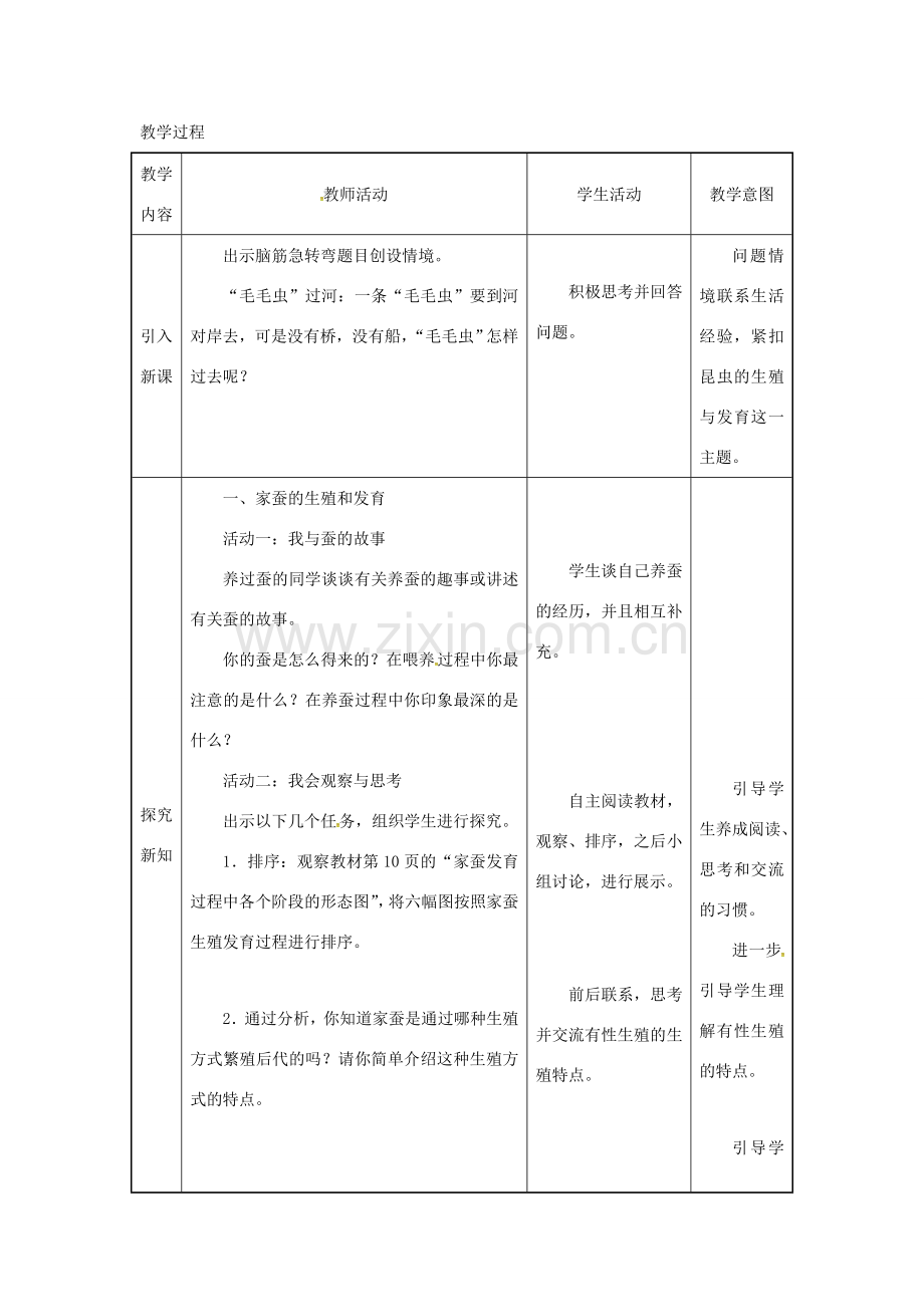 吉林省榆树市八年级生物下册 第七单元 第一章 第二节 昆虫的生殖和发育教案 （新版）新人教版-（新版）新人教版初中八年级下册生物教案.doc_第3页