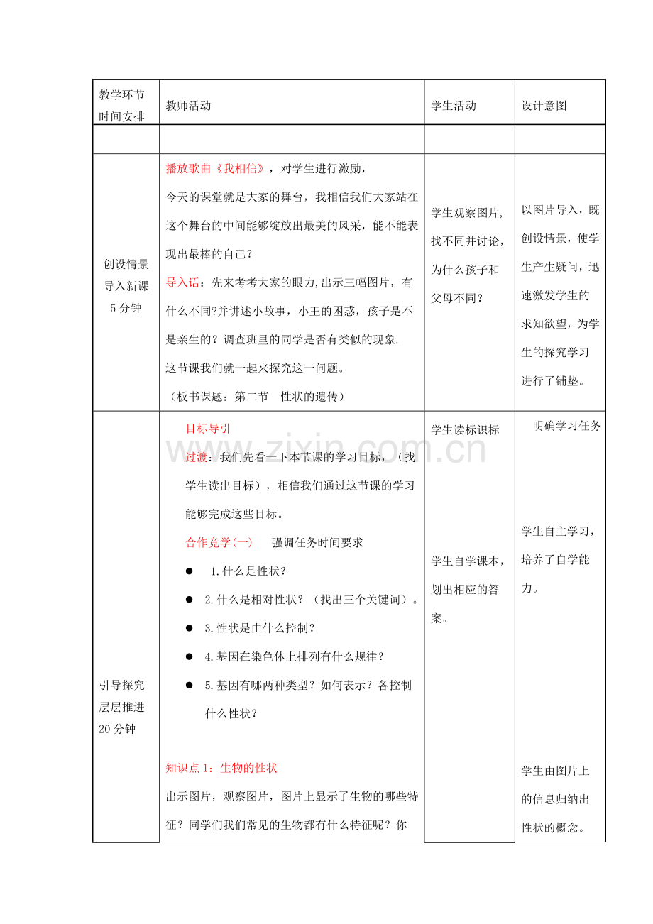 八年级生物上册 4.4.2《性状的遗传》教案 （新版）济南版-（新版）济南版初中八年级上册生物教案.doc_第2页