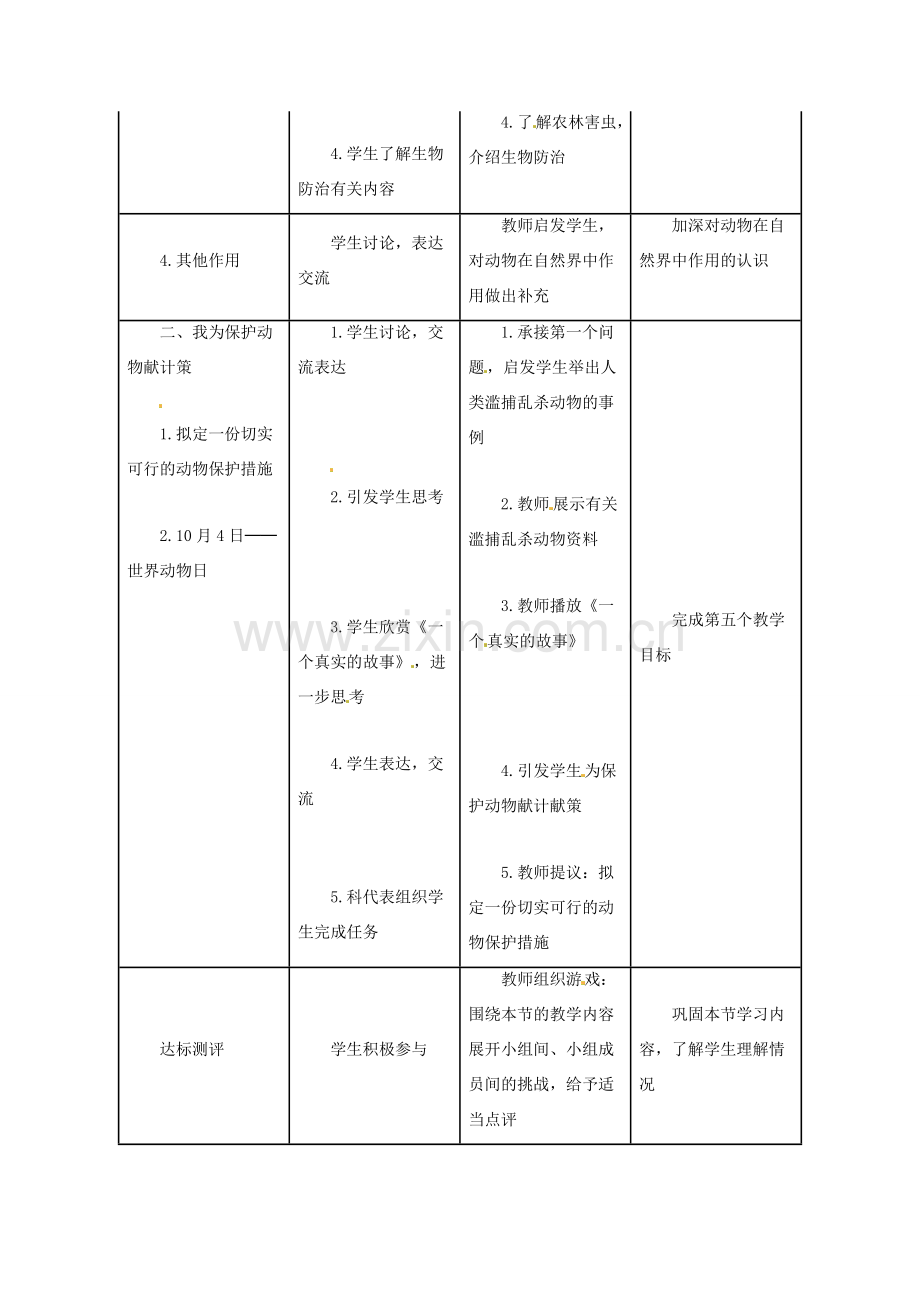 八年级生物上册 第5单元第3章第1节动物在自然界中的作用教案 人教新课标版.doc_第3页