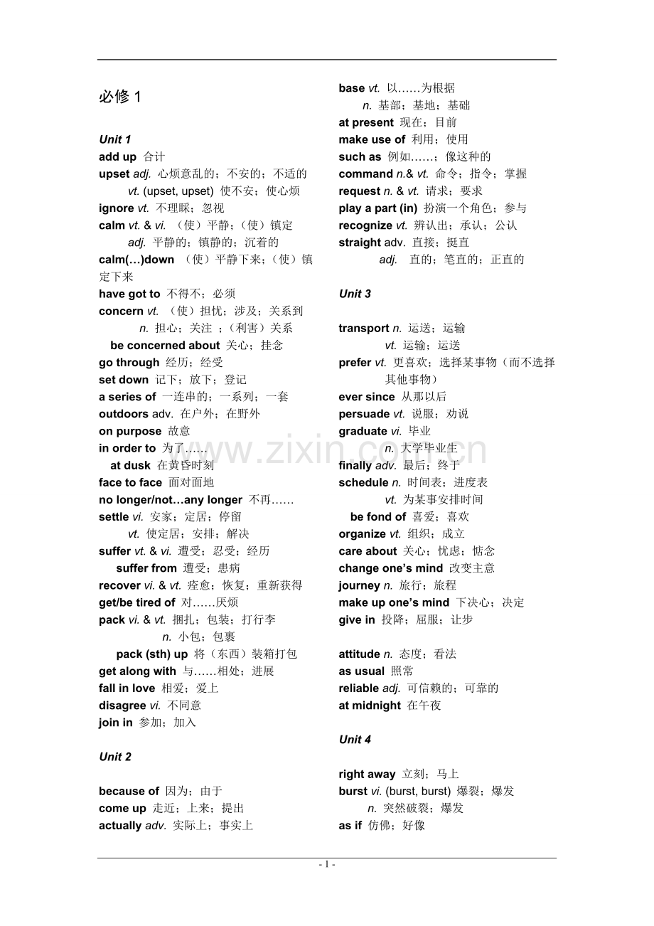 高一英语重点单词背诵表.doc_第1页