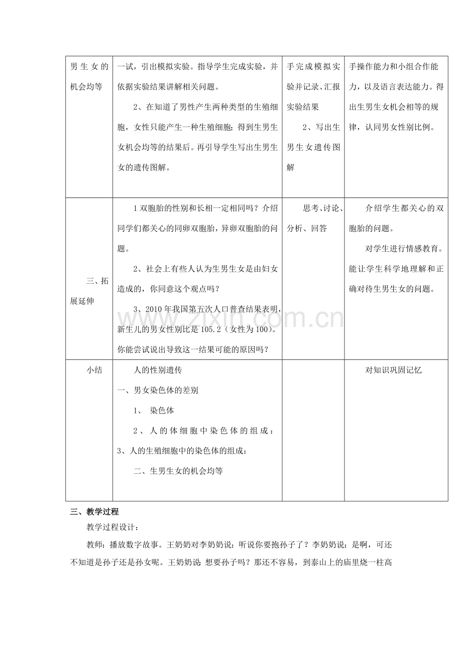 八年级生物下册 7.2.4 人的性别遗传教案（2）（新版）新人教版-（新版）新人教版初中八年级下册生物教案.doc_第2页